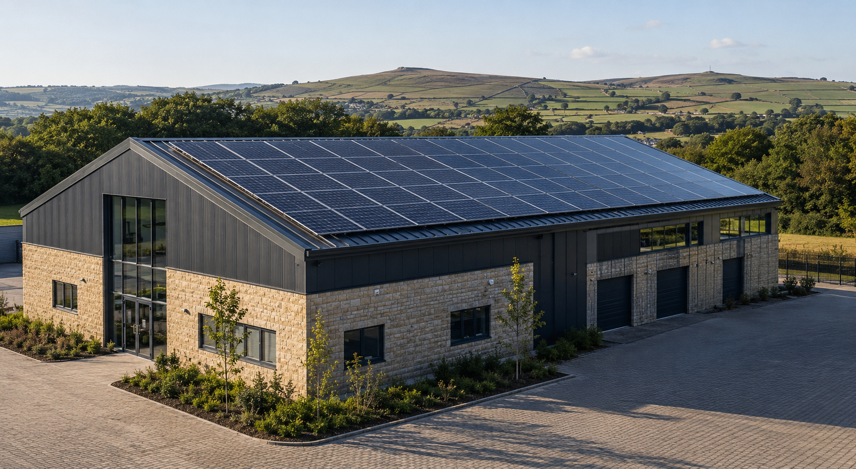 Yorkshire commercial building with a rooftop solar installation